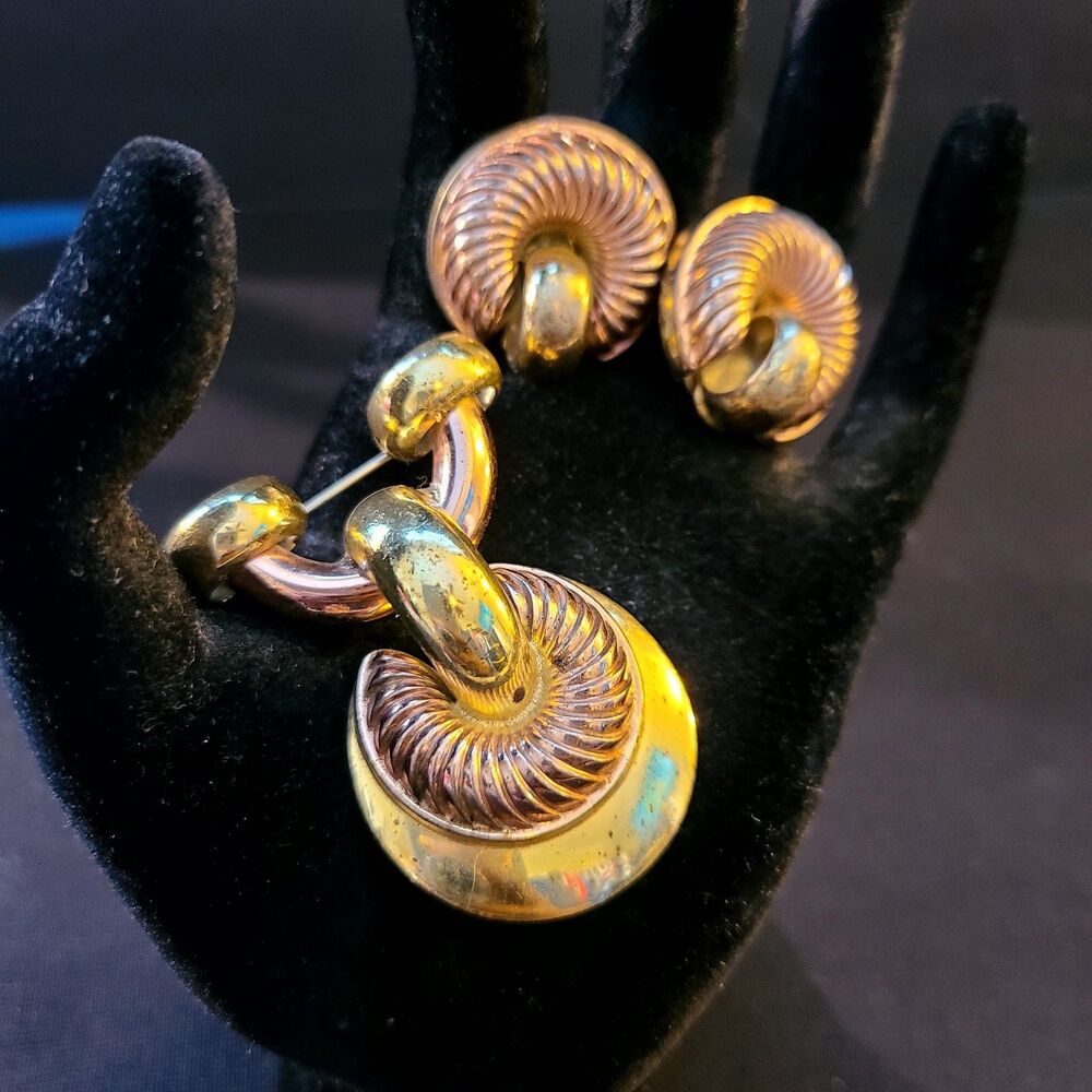 Vintage 50s 60s Monet Sterling Brooch+Clip Earrings 3pc Set  Doorknocker Classy